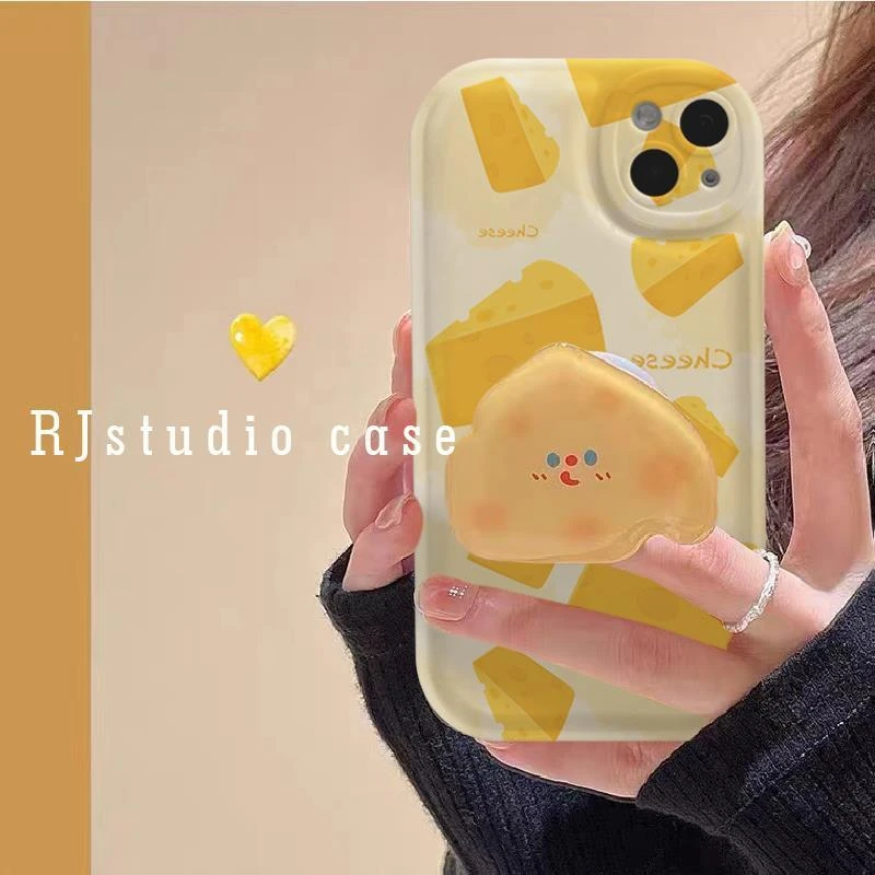 可爱黄色奶酪支架苹果14promax手机壳iPhone11/女12/13气垫xr/x套