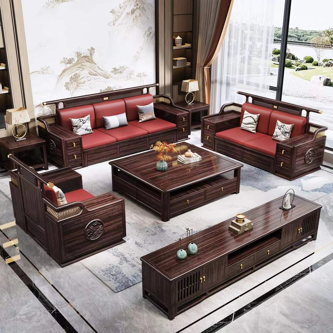 【乌金木】新中式沙发组合客厅现代雕花大户型别墅高端中式储物沙发