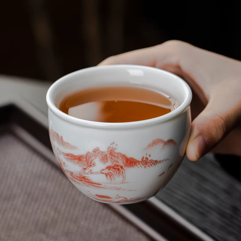 直播茶杯陶瓷青花釉里红主人杯家用大号茶具茶缸杯品茗杯泡茶杯子