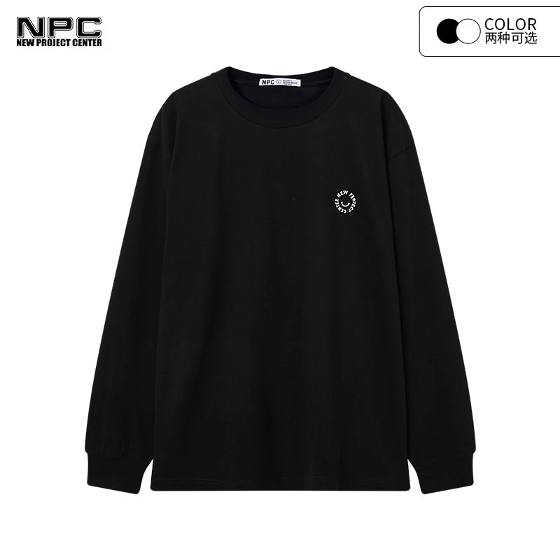 NPC潮牌左胸口小字母印花笑脸圆领长袖T恤男女同款NP29TE05