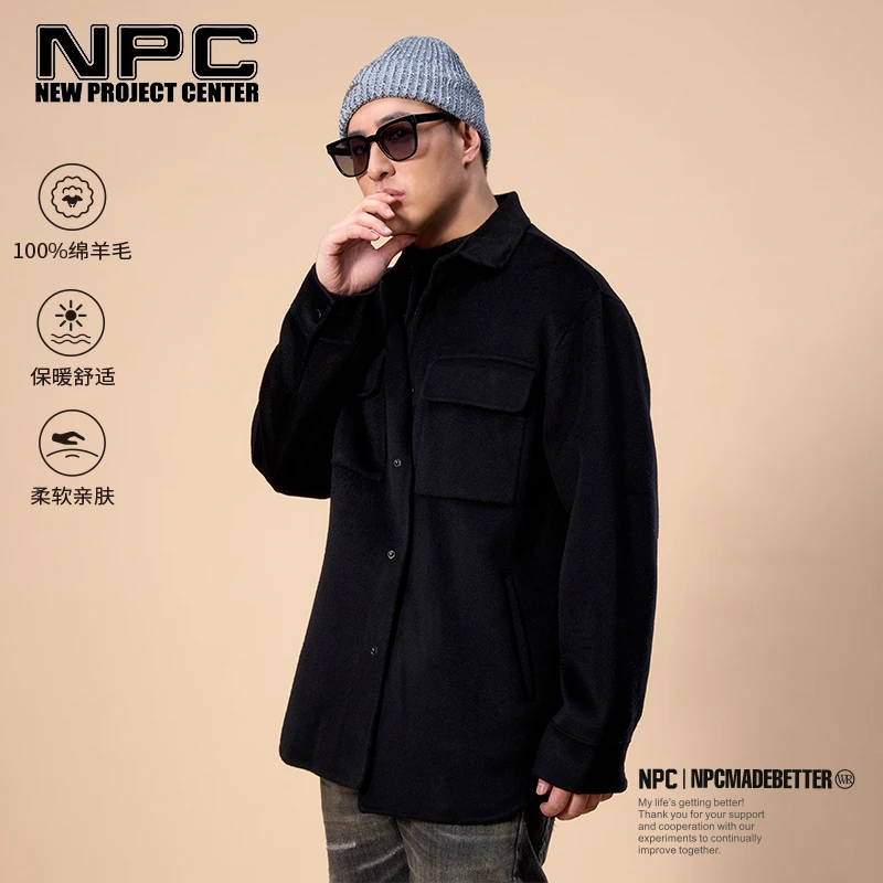 NPC潮牌100%绵羊毛800G多口袋衬衫毛呢外套男潮流男士新NP47TJ47
