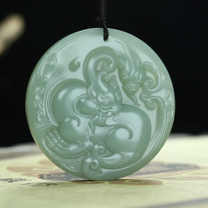 天然玉石 和田玉碧玉 福寿康宁 精雕吊坠 男女款  手工玉石挂件