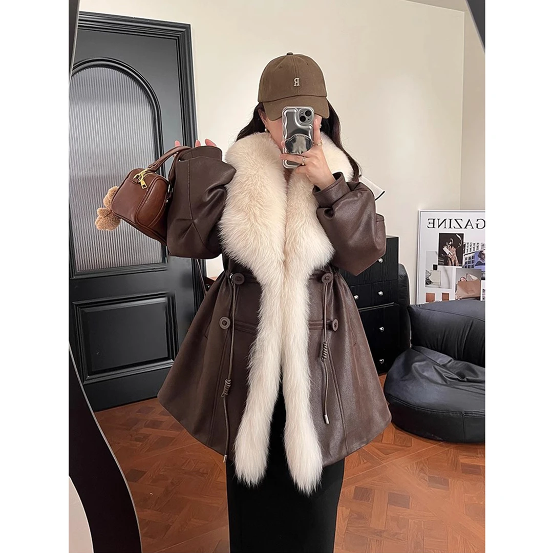 2025冬海宁新款狐狸毛中长款真毛女士时尚宽松洋气年轻款鹅绒外套