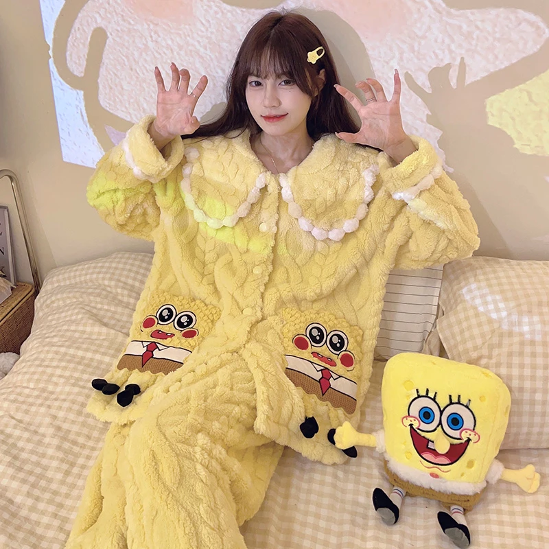 秋冬季珊瑚绒睡衣女加厚法兰绒卡通甜美可爱家居服两件套装 2284