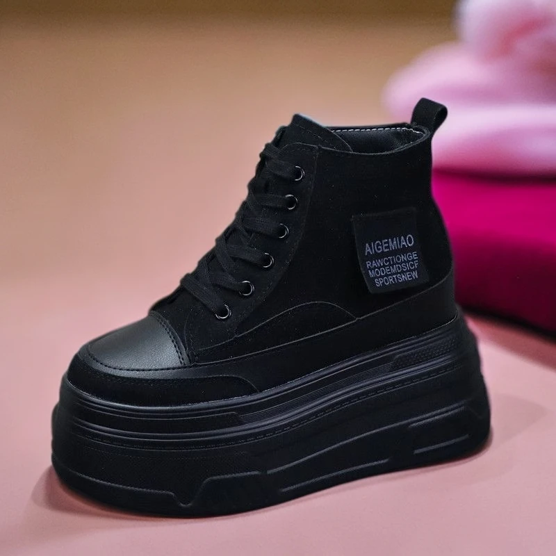 高帮加绒女棉鞋内增高13cm小个子休闲女鞋厚底防滑洋气保暖小白鞋