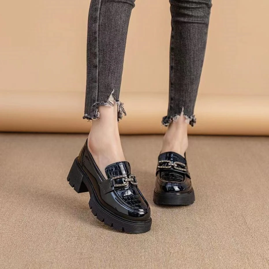 百搭厚底增高圆头乐福鞋新款爆款早春小皮鞋英伦风休闲时尚女鞋