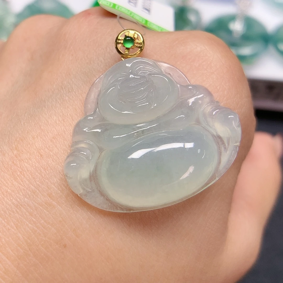 翡翠颈饰18K金镶嵌佛公
