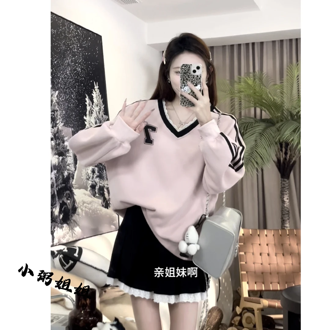【原版面料】高支高密棉韩系衣风休闲卫衣长袖上衣+黑色短裙