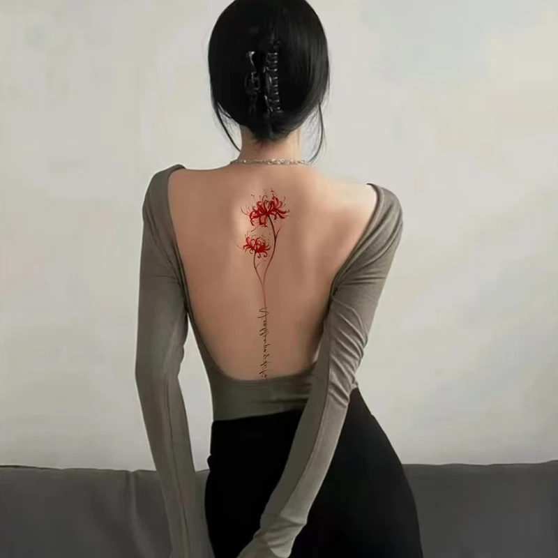 Q-SQH 国风彼岸花纹身贴防水持久女曼珠沙华爱情后背唯美大图花臂