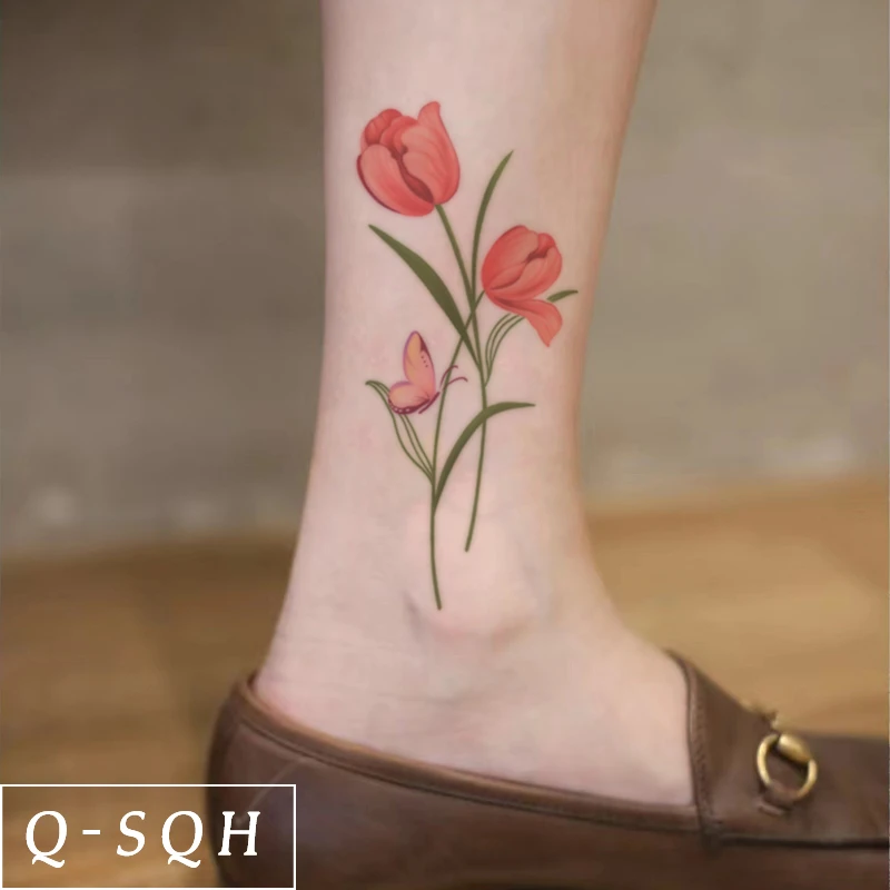 Q-SQH 花有约 防水防汗持久纹身贴纸彩色女手臂仿真ins高级感刺青