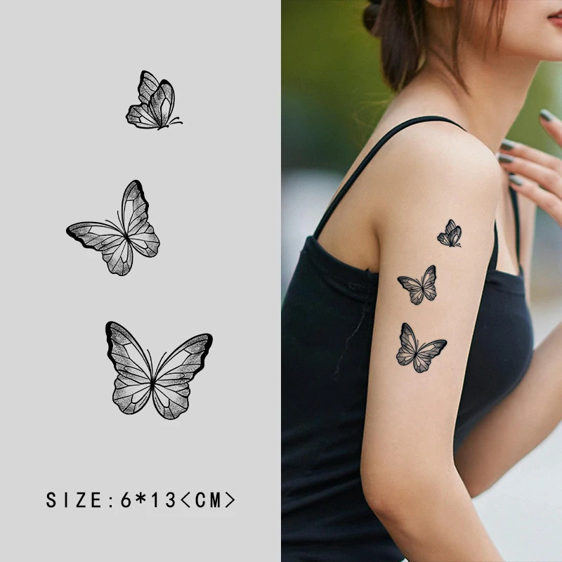 Q-SQH 中式蝴蝶草本果汁防水防搓持久纹身贴纸可爱女锁骨脖子手臂