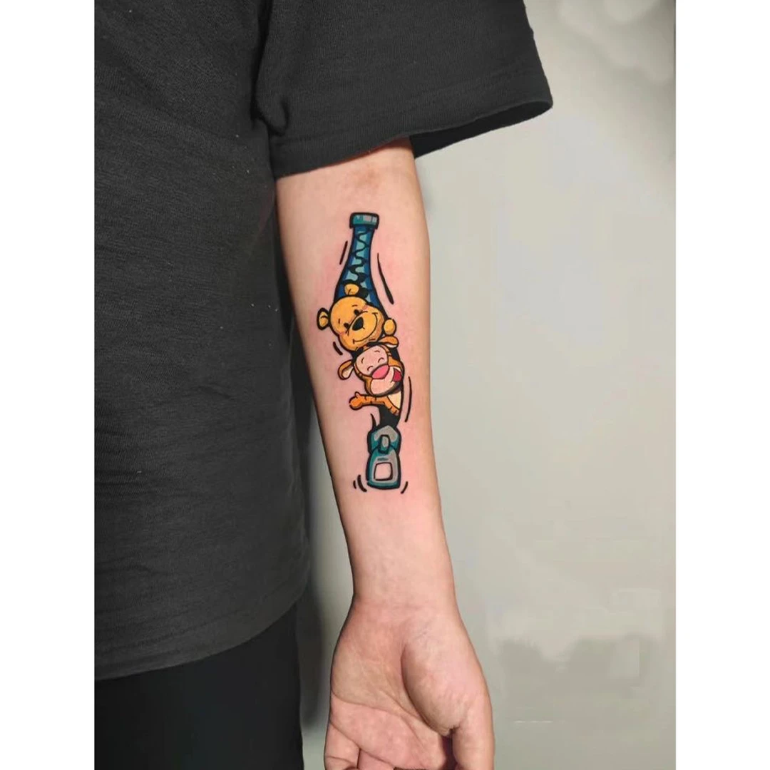 oldschool卡通维尼熊彩色纹身贴持久防水ins可爱酷潮男女手臂可洗