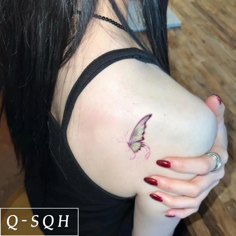 与蝶探秘彩色纹身贴个性手臂蝴蝶小清新可洗性感持久ins刺青锁骨