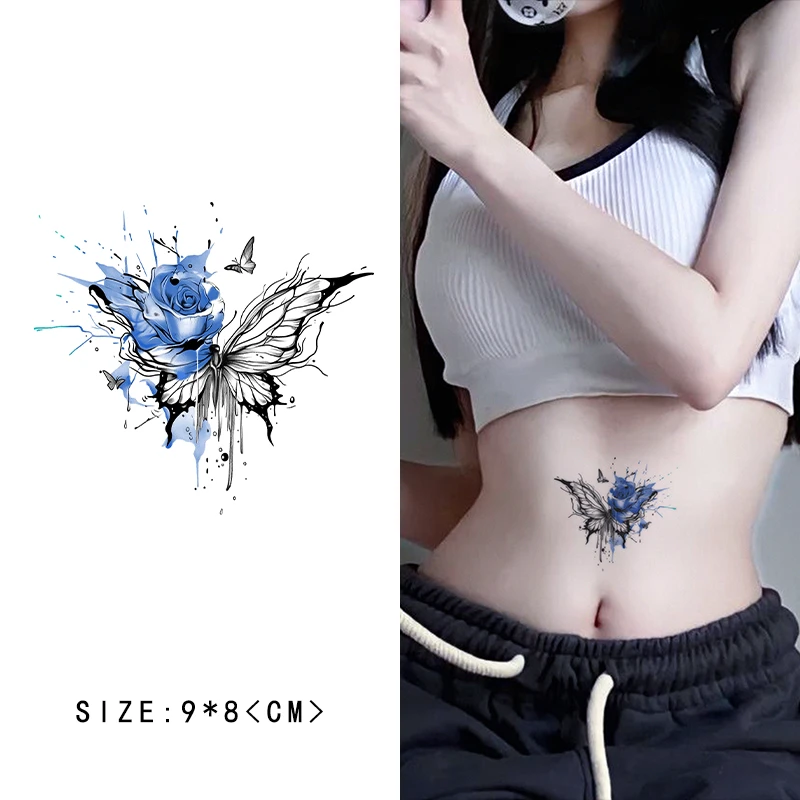 唯美蝴蝶可爱少女心高级甜酷辣妹小众彩色可水洗纹身贴玫瑰手部女