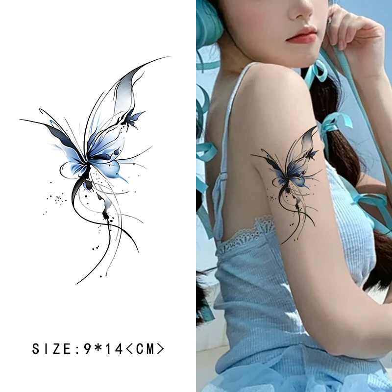 爆款蓝夜蝴蝶彩色纹身贴纸ins风防水防汗持久纯欲风辣妹手臂锁骨