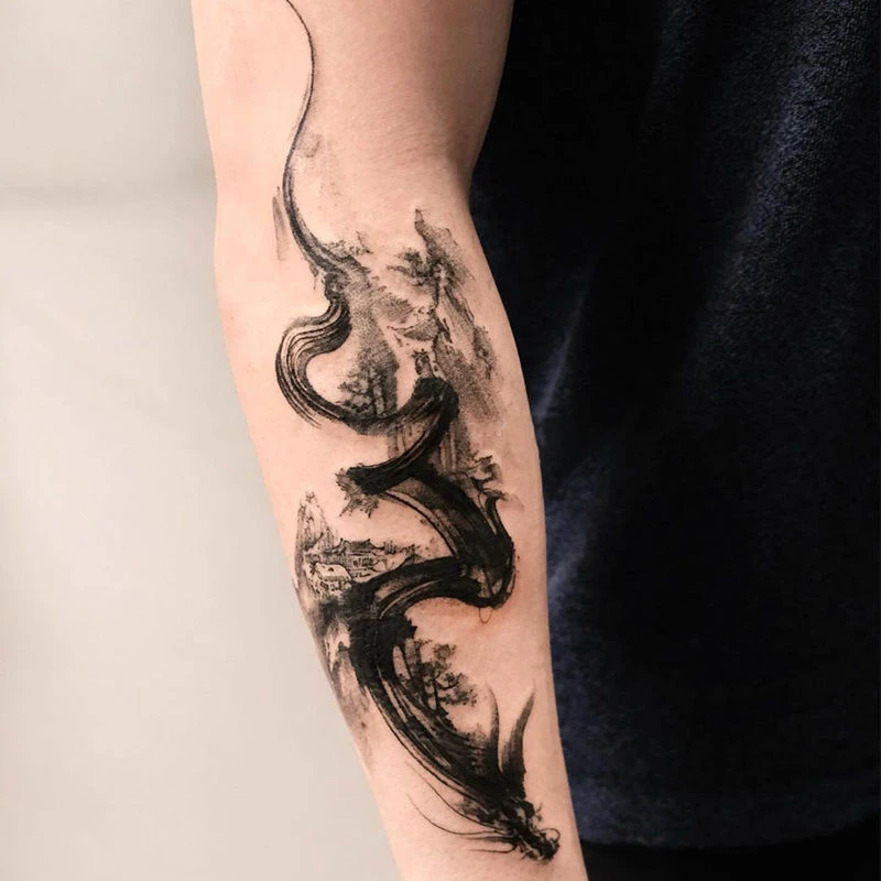 Q-SQH 山川会龙 个性国风纹身贴果汁半永久防水不反光花臂男女潮