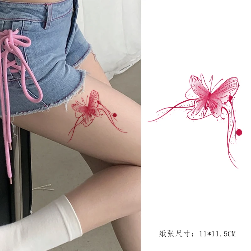 4张装 意识流蝴蝶彩色纹身贴甜酷辣妹肩部锁骨大腿测防水持久仿真