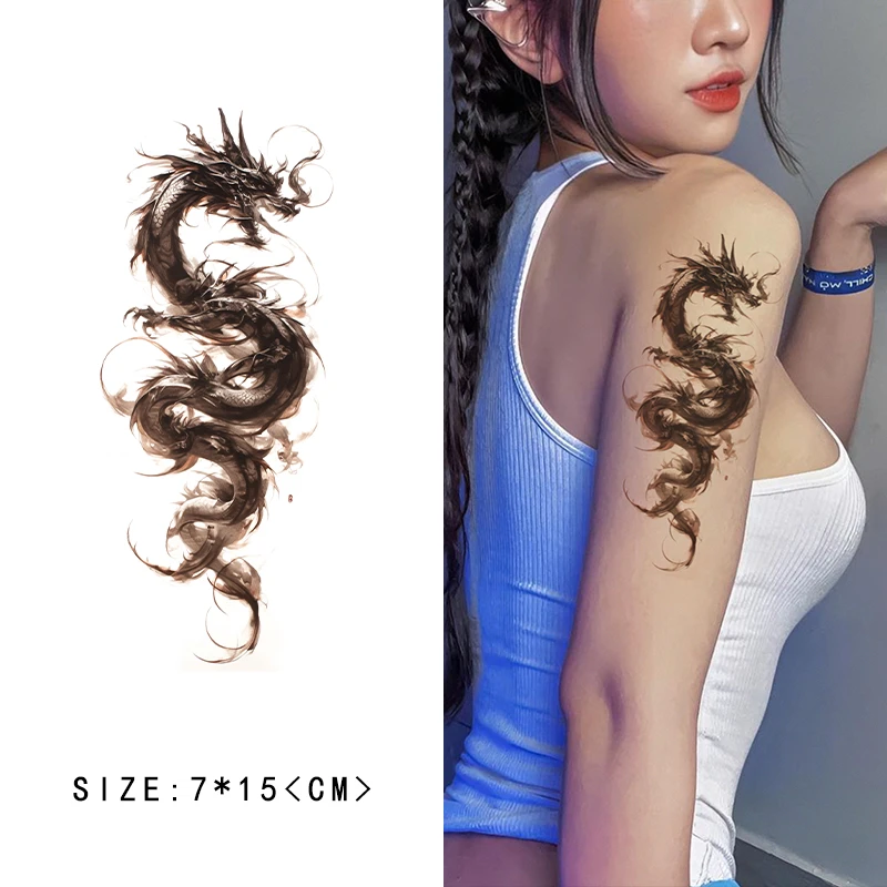 Q-SQH 傲龙 中国风水墨龙纹身贴防水持久个性小众高级ins花臂男女