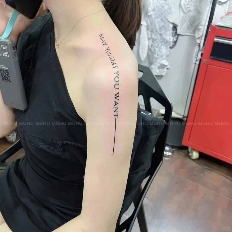 ins辣妹逼真手臂愿你所往如你所想英文潮酷肩膀草本纹身贴半永久