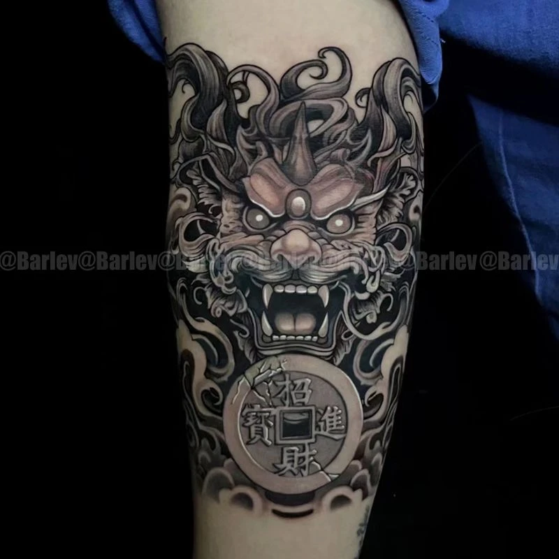 上古神兽草本纹身贴半永久暗黑霸气高颜值大图案花臂逼真遮疤刺青