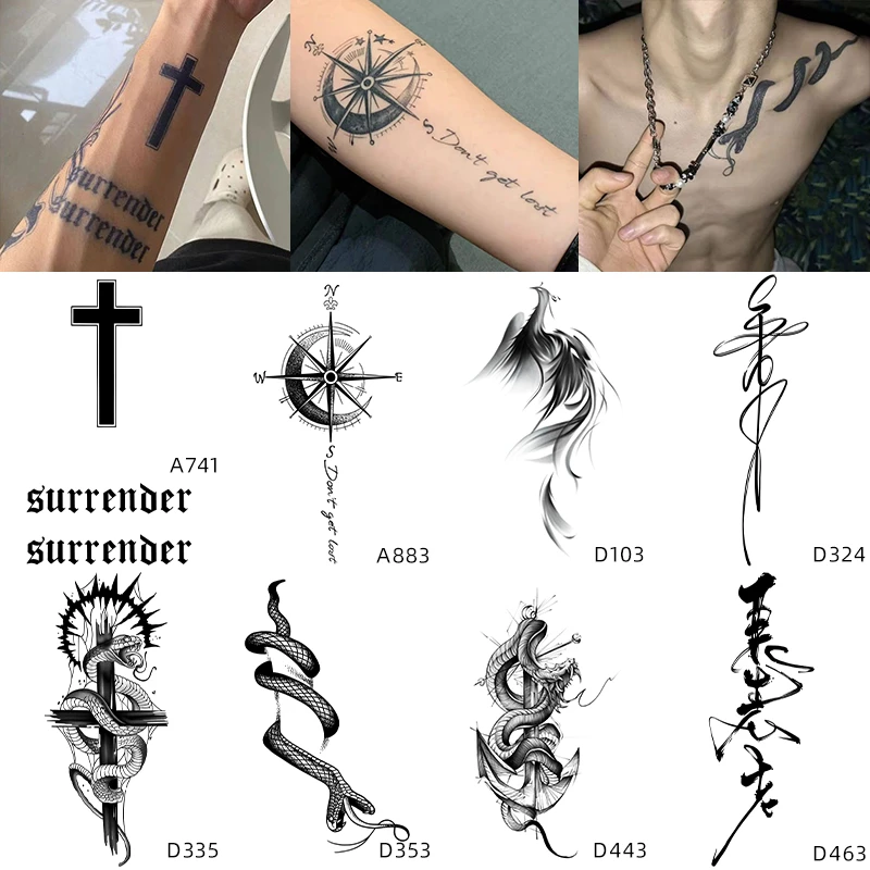 Q-SQH 男女花臂 草本纹身贴防水持久逼真ins风小臂十字架图案刺青