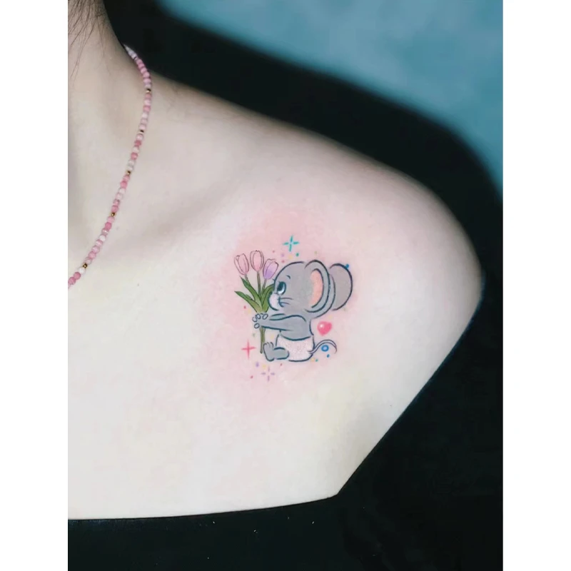 挺懂浪漫的鼠鼠 彩色纹身贴 防水女持久手腕ins风可爱贴纸小图案