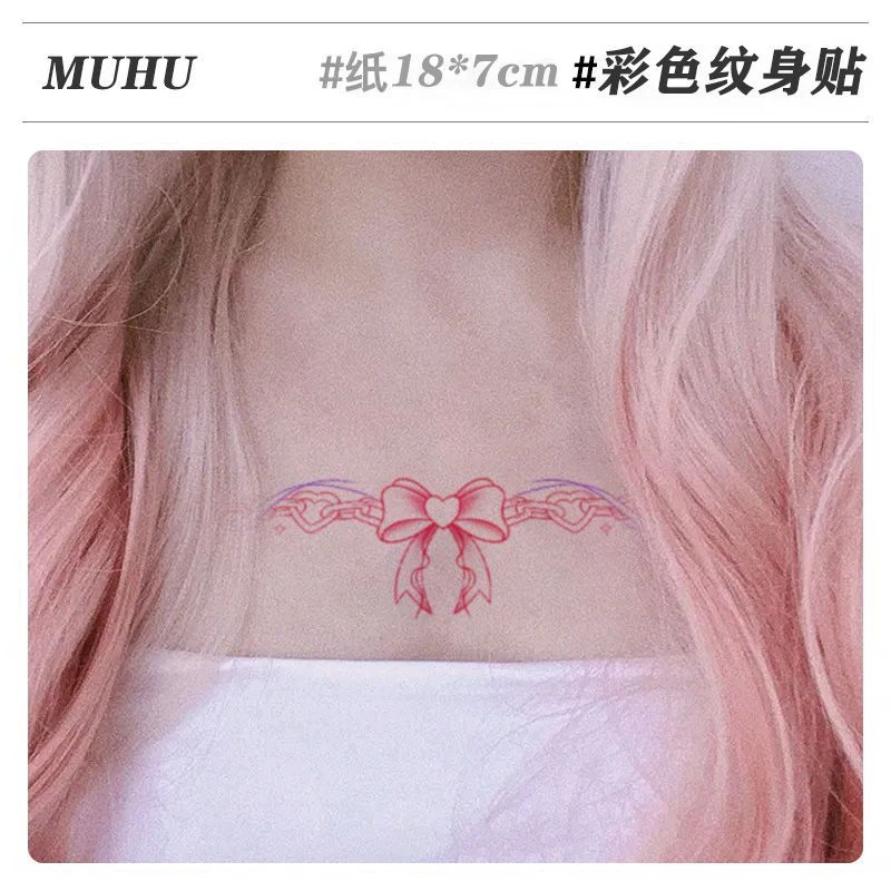 蕾丝蝴蝶结腿环 胸前彩色纹身贴防水持久逼真女性感大腿日系辣妹