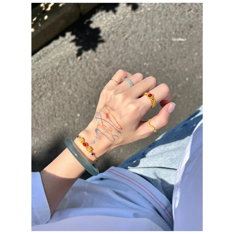 橘蓝夕阳 线条意识流手背手臂纹身贴男女 防水持久逼真辣妹纯欲