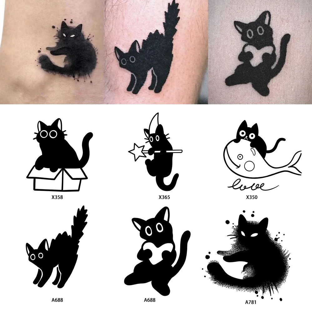 新款猫咪草本果汁纹身贴暗黑系可爱潮酷霸气手腕手臂持久刺青男女