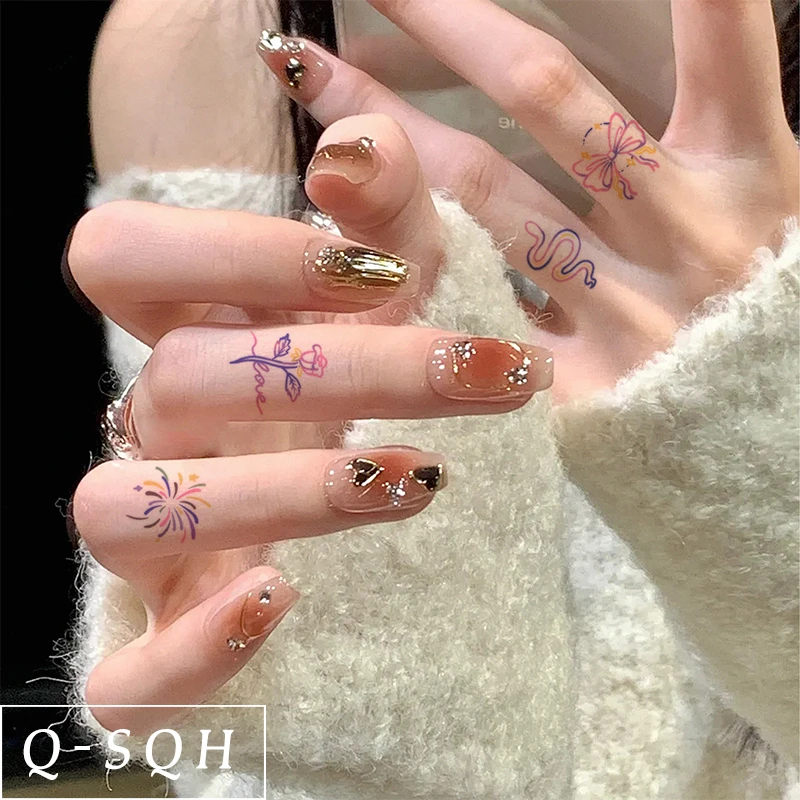 Q-SQH tattoo迷你小图案蝴蝶蛇烟花手指上的半永久防水彩绘纹身贴