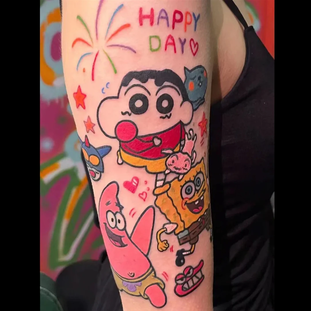 蜡笔小新卡通彩色纹身贴仿真ins可爱持久防水花臂男女可水洗贴纸