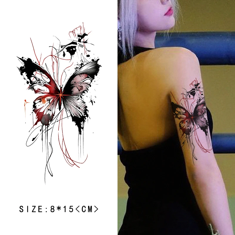 Q-SQH 血夜蝴蝶暗黑个性小众爆款欧美风彩色纹身贴可洗手臂大腿女