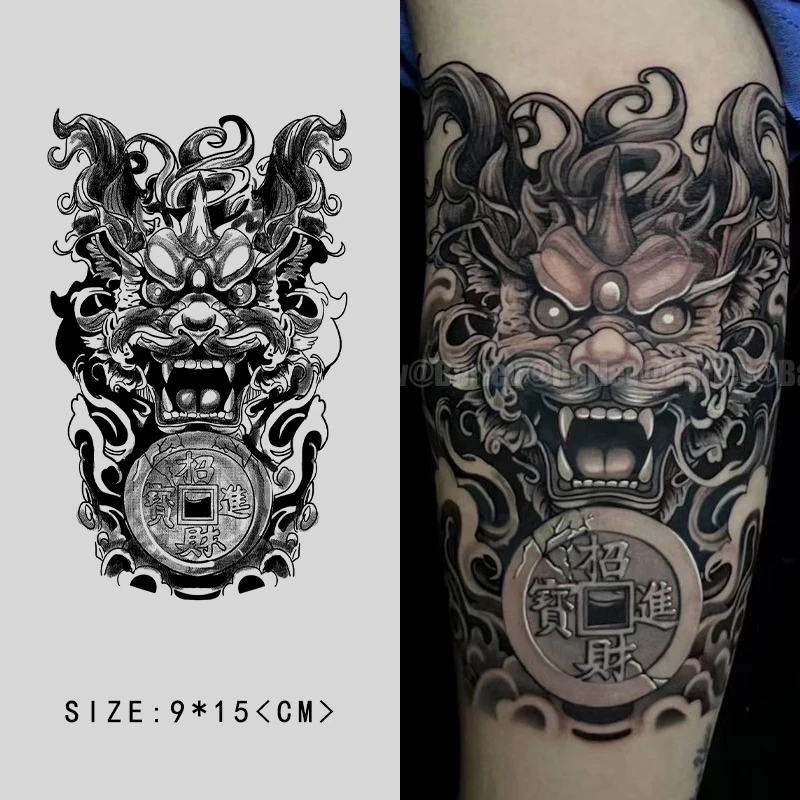 Q-SQH 高级感图腾龙草本半永久果汁纹身贴防水持久逼真酷潮花臂男