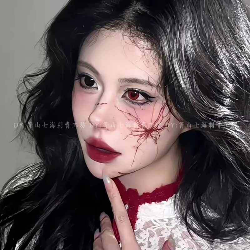 Q-SQH 新款高颜值泼墨蝴蝶彩色纹身贴逼真可水洗自然万圣节妆容贴