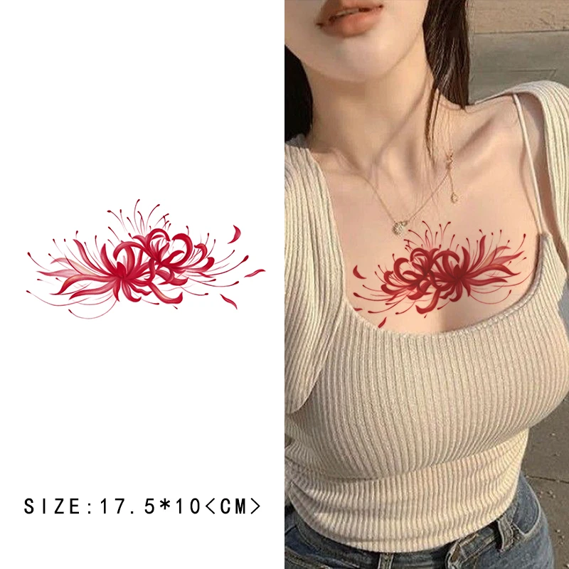 Q-SQH 此岸之花 彼岸花锁骨大图案 曼珠沙华性感女持久防水纹身贴