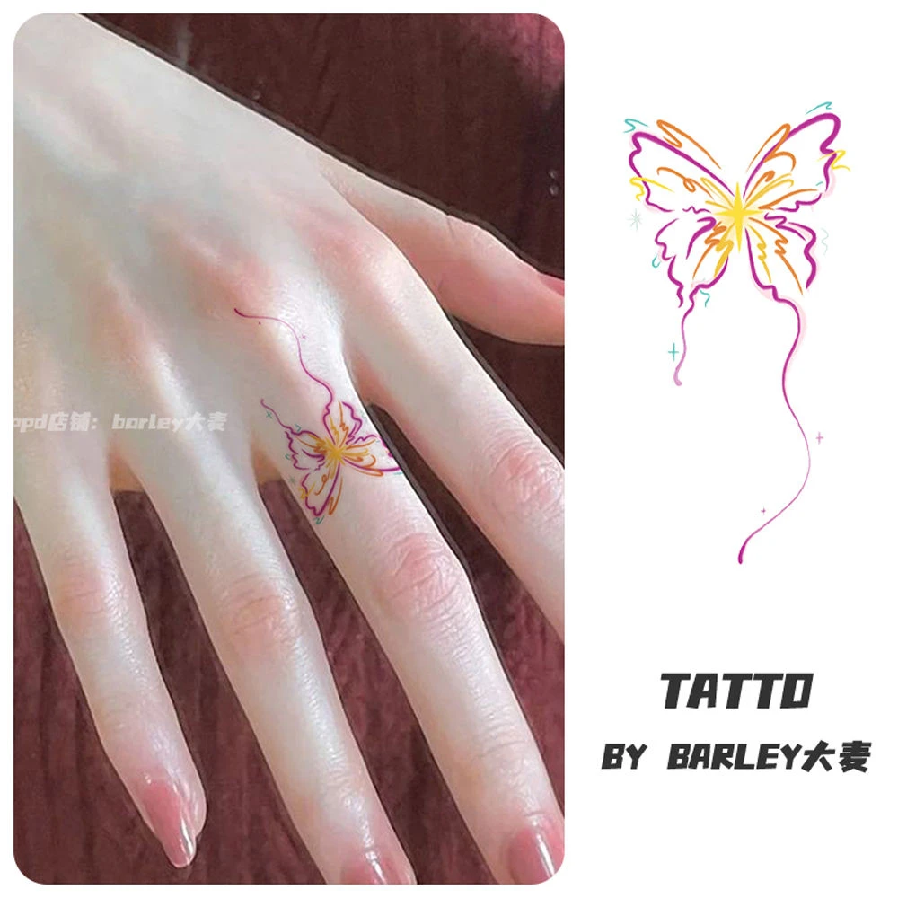 烟花蝴蝶手指高颜值小众防水彩色纹身贴小红书同款学生清新持久