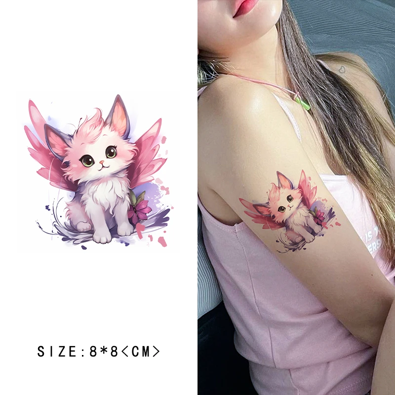 Q-SQH天使小猫咪纹身贴 纹身师合作款粉色可爱少女防水女持久胸口