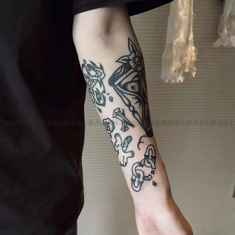 oldschool欧美花臂草本纹身贴防水防搓半永久ins卡通酷潮男女可洗