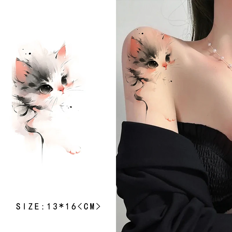 Q-SQH 猫猫天使 2025新款原创猫咪纹身贴防水女持久大面积肩膀腰