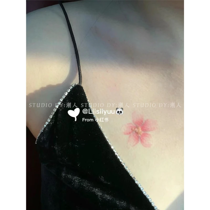 潮人 樱花纹身贴 彩色高级感锁骨女防水持久贴纸桃花肚脐贴画脸贴