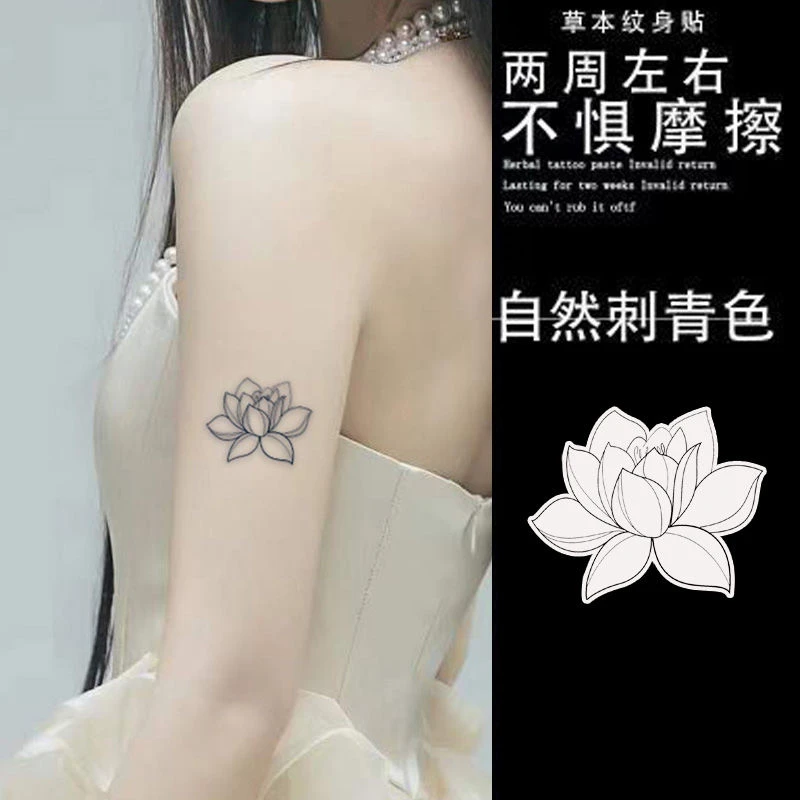 Q-SQH 简约莲花果汁纹身贴半永久草本手臂锁骨不反光逼真防水持久