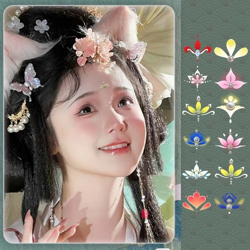 Q-SQH 眉心贴汉服古风节日表演防水女儿童仙女写真花钿女童额头贴