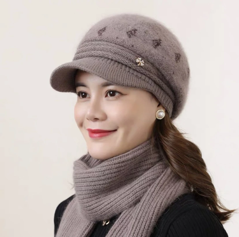 中老年人帽子女士秋冬加绒针织加绒保暖妈妈帽