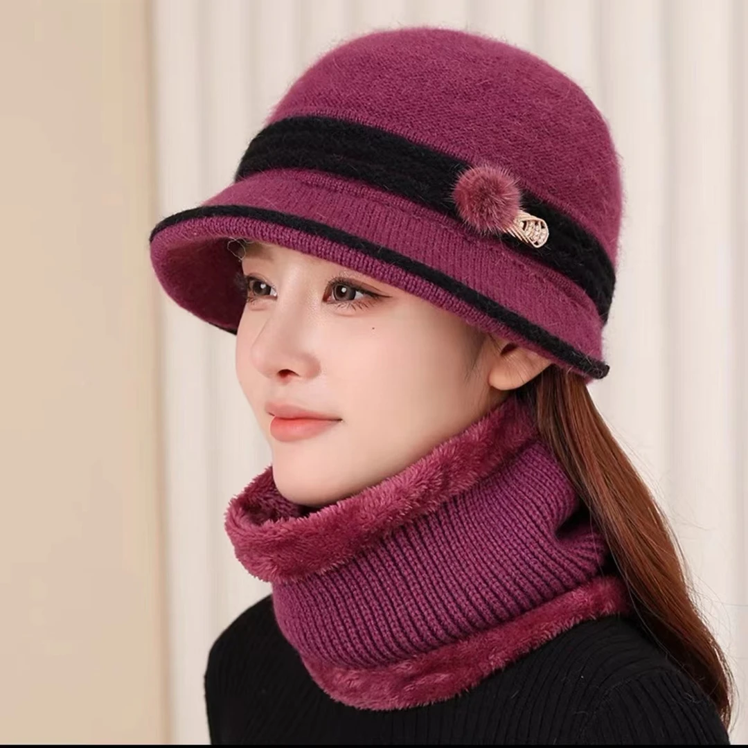 妈妈帽子女士秋冬天户外加绒厚保暖帽中老年人奶奶线针织盆帽