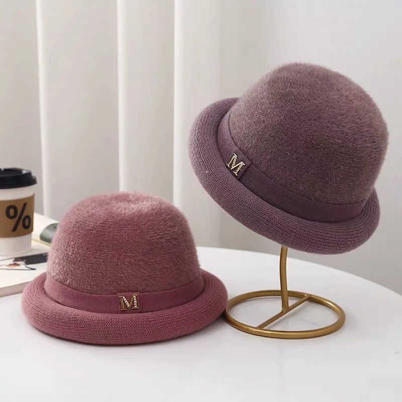 新款洋气女加绒加厚保暖针织帽中老年老人奶奶毛线帽妈妈卷边盆帽