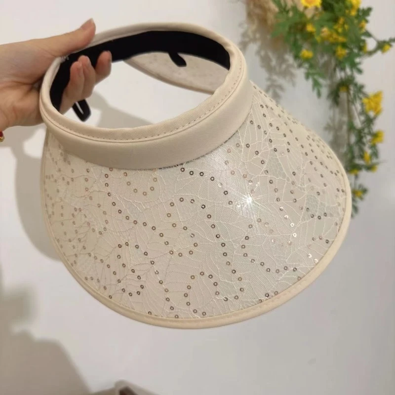 夏季出游必备防晒用品防晒遮阳帽韩版时尚优雅气质亮片空顶帽女士