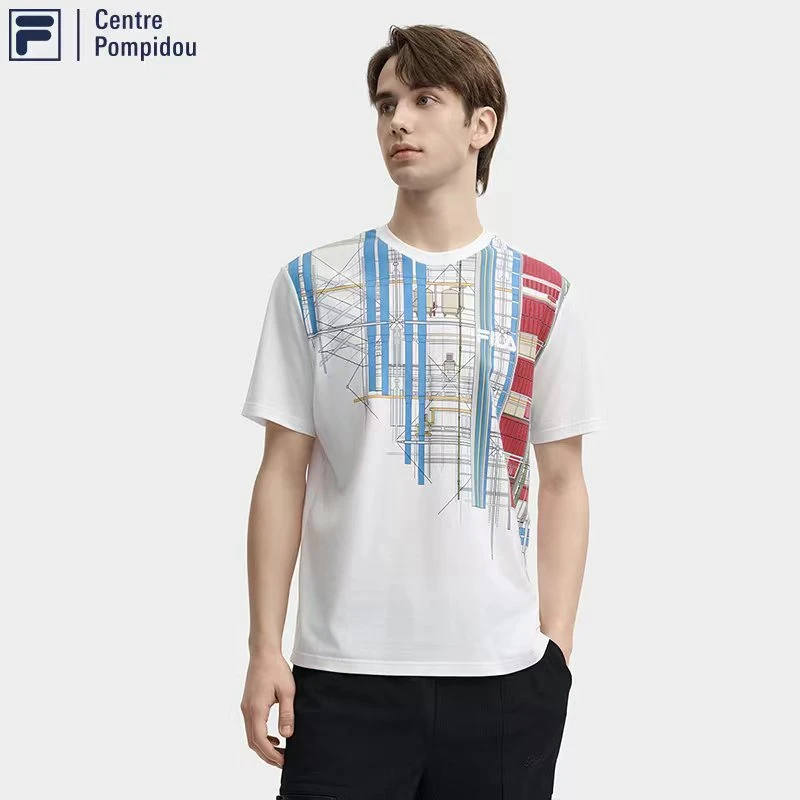 Fila/斐乐【蓬皮杜艺术联名】男夏时尚印花百搭圆领短袖F11M438108F