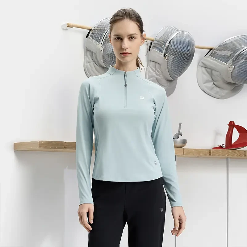 Fila/斐乐秋季女士新款时尚修身休闲半拉链立领长袖A11W431207F