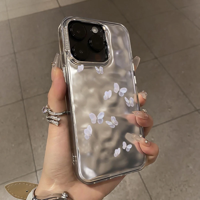 简约蝴蝶iphone苹果15promax手机壳14高级感13网红12褶皱xs水波纹
