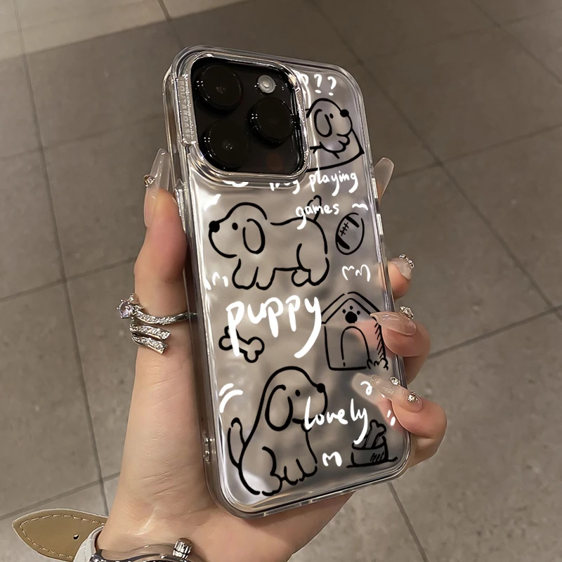 简约狗狗苹果15/14手机壳iphone13promax褶皱12/11高级xs水波纹xr